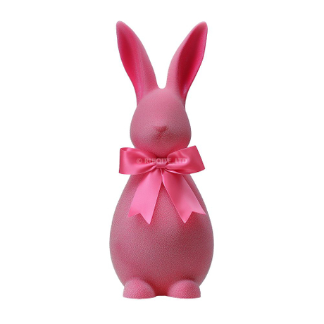 Flocked Pink Bunny with Ribbon