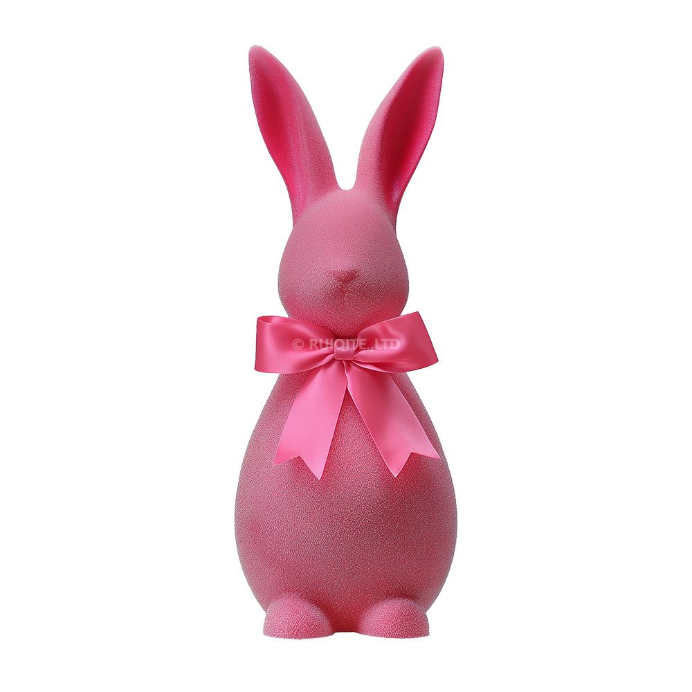 Flocked Pink Bunny with Ribbon